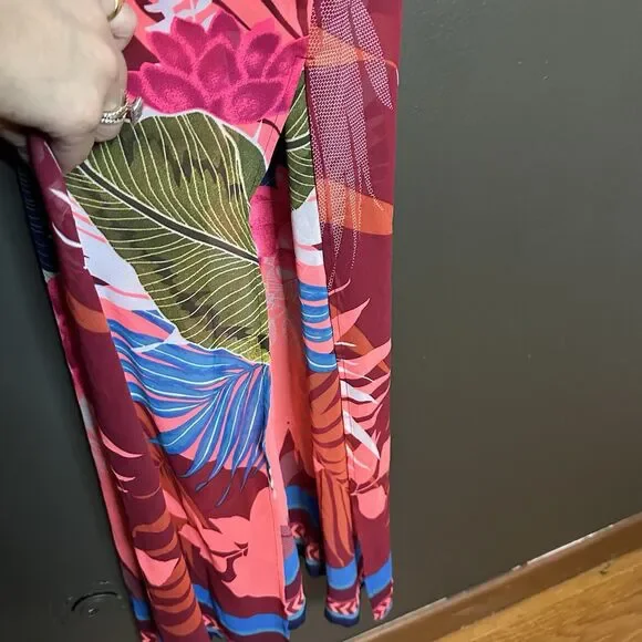 NWT Express Tropical Summer‎ Print Maxi Dress Leg Slits Casual Wedding Guest XS - Picture 4 of 5